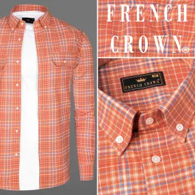 Atomic Tangerine and White Plaid Twill Premium Cotton Overshirt/Shacket