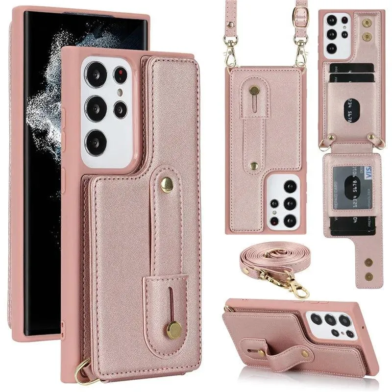 BCPC319 Leather Cute Phone Case for Galaxy S22 Ultra, S22 Plus, A54, 14, 34, 04, 13, 53, 52S, and M13 04S - Crossbody Card Slot