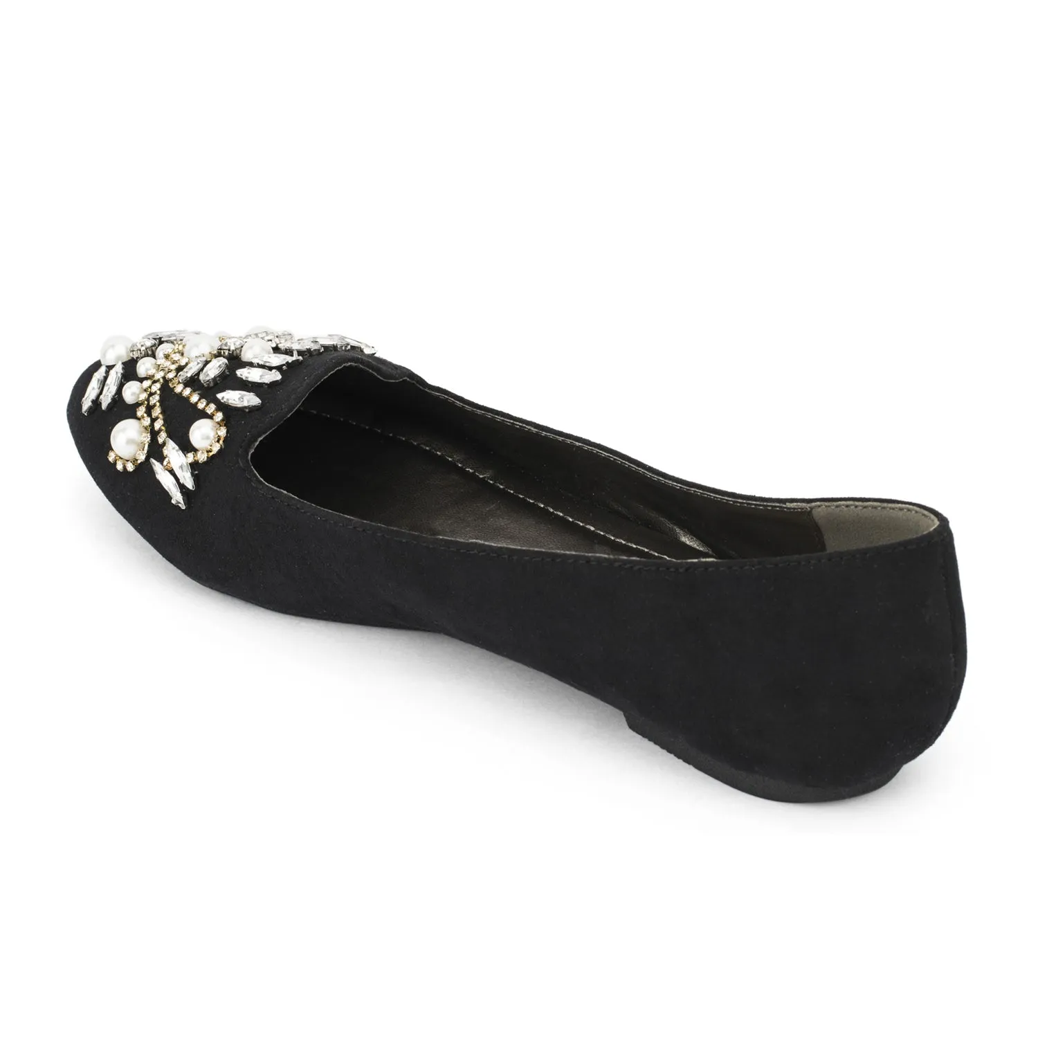 Black Flat Pearl Diamante Pumps