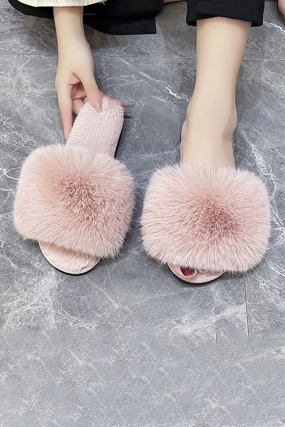 Black Fur Slide Slippers