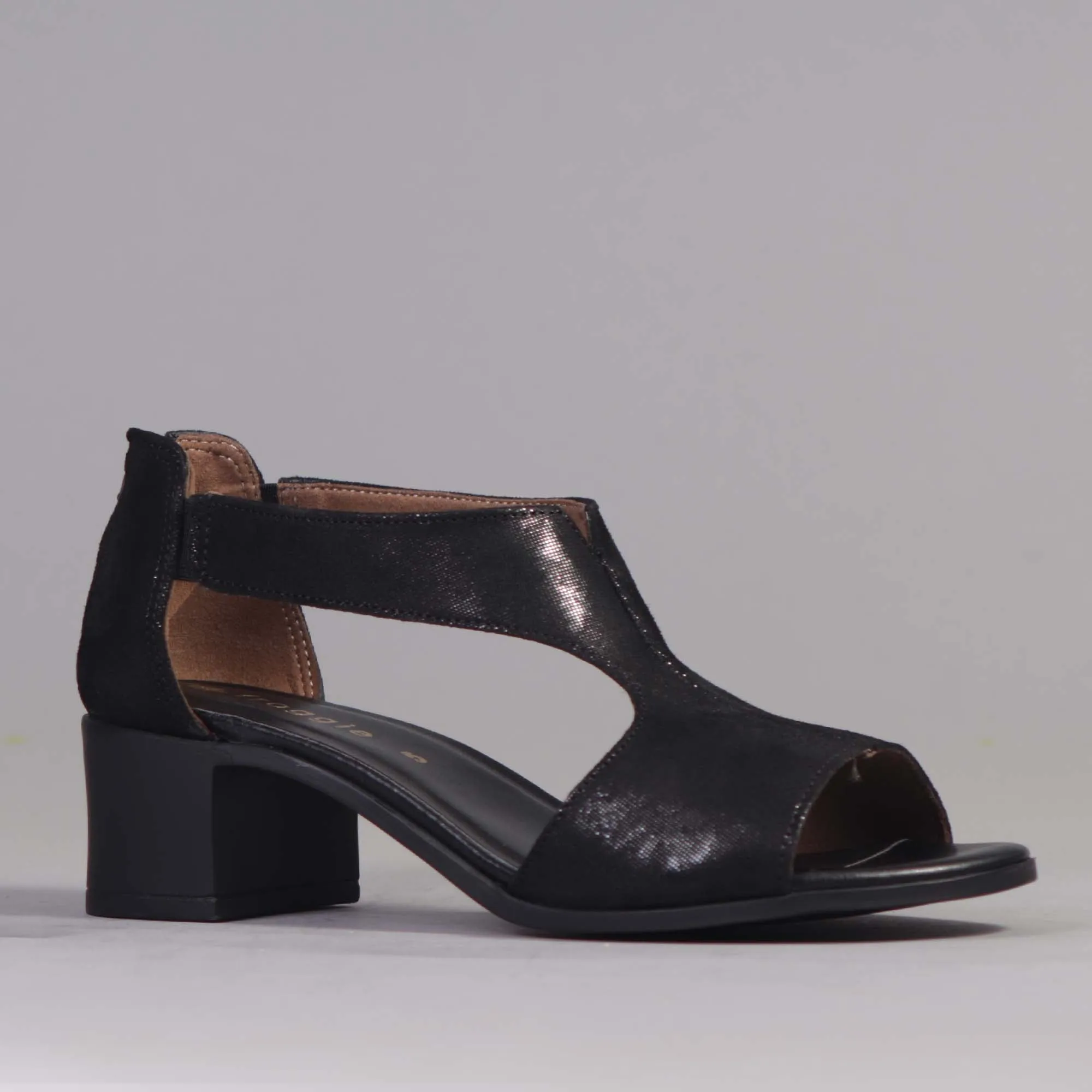 Block Heel T-Bar in Black - 12580