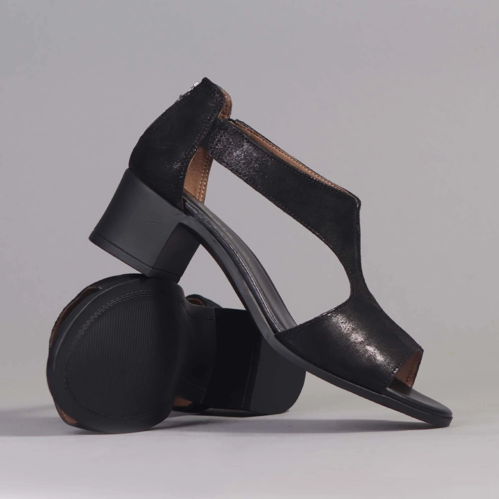 Block Heel T-Bar in Black - 12580