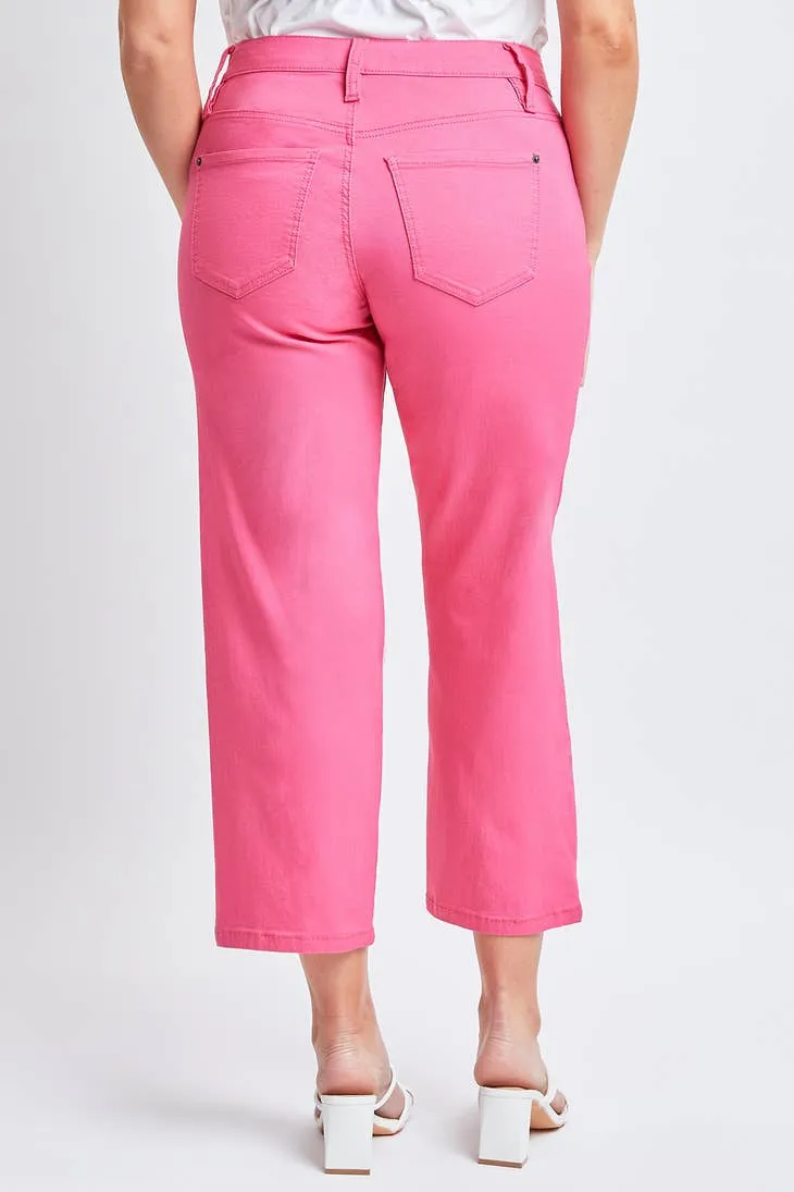 BUBBLE GUM PINK "ROYALTY FOR ME" MISSY HIGH-RISE HYPERSTRETCH WIDE LEG CROP JEANS