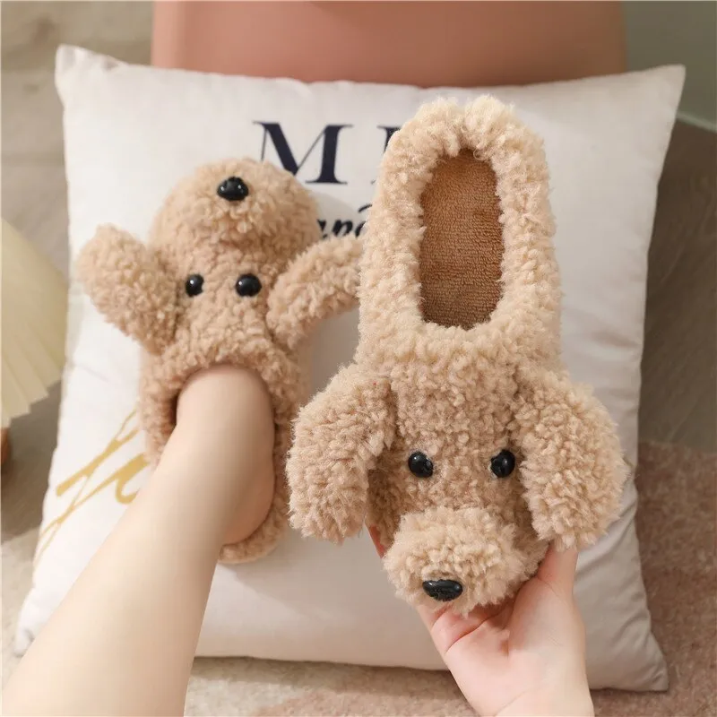 Cartoon Fluffy Dog Slippers