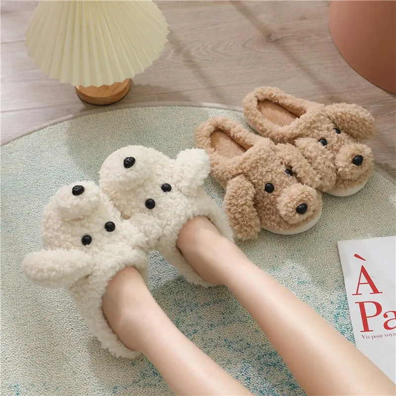 Cartoon Fluffy Dog Slippers