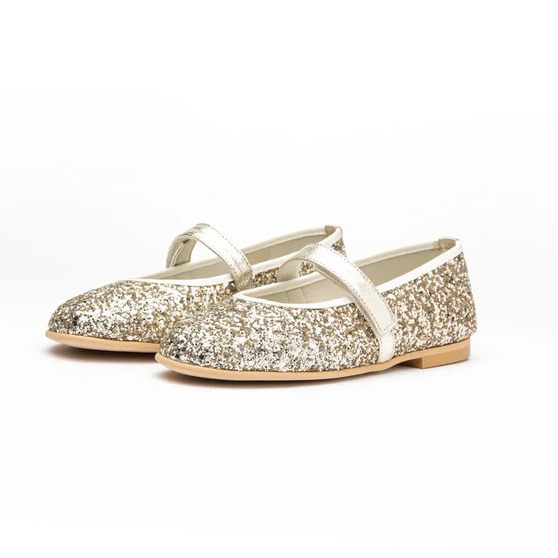 Classic Glitter Mary Janes in Gold