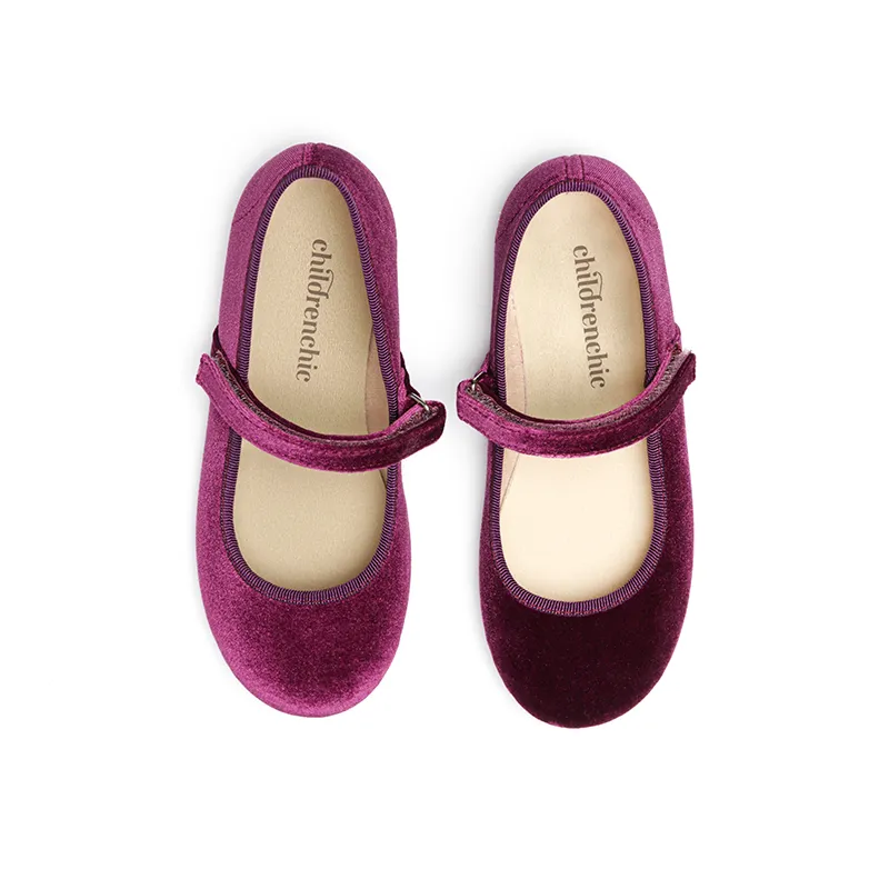 Classic Velvet Mary Janes in Plum