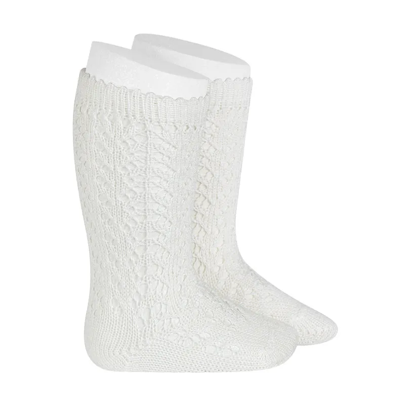 Cotton openwork knee-high socks CREAM