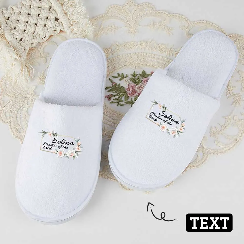 Custom Text Wreath Bridesmaids Wedding Spa Slippers Bride Slippers