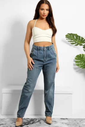 Denim Blue High Waist Tapered Jeans