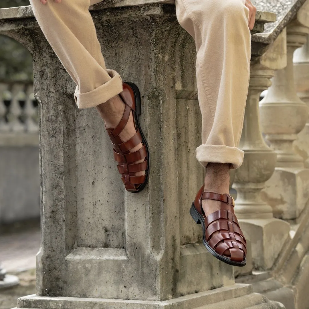 Fisherman Cage Sandal - Cognac Tan (Hand Painted Patina)