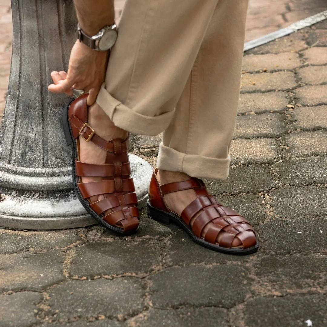 Fisherman Cage Sandal - Cognac Tan (Hand Painted Patina)