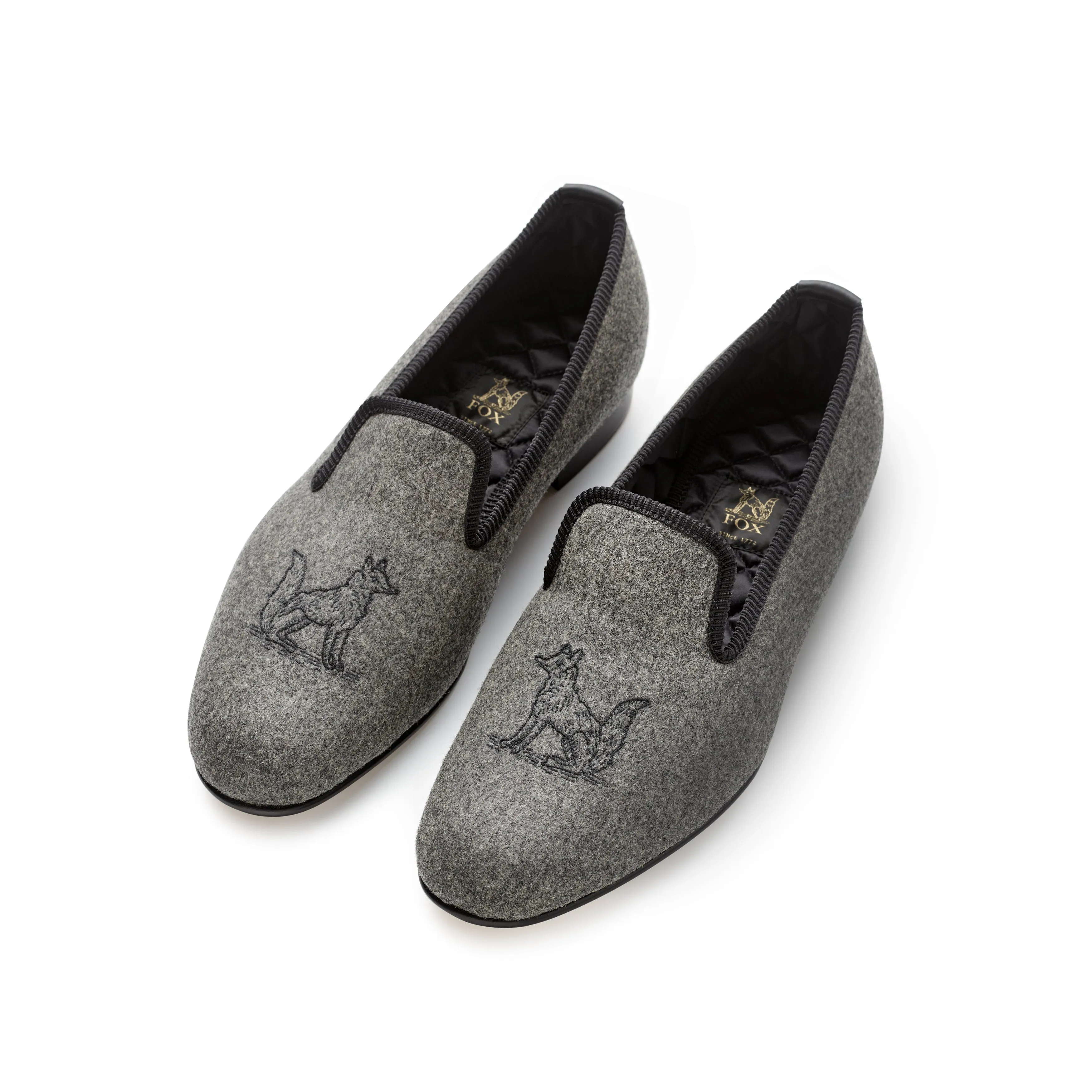 Fox Embroidered Mid Grey Albert Slippers