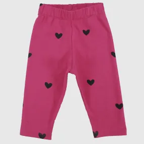 Fuchsia Pantacourt Leggings With Black Hearts