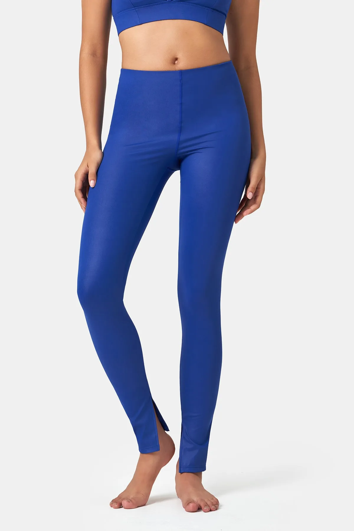 Glossy High-Waisted Slit Full-Length Leggings