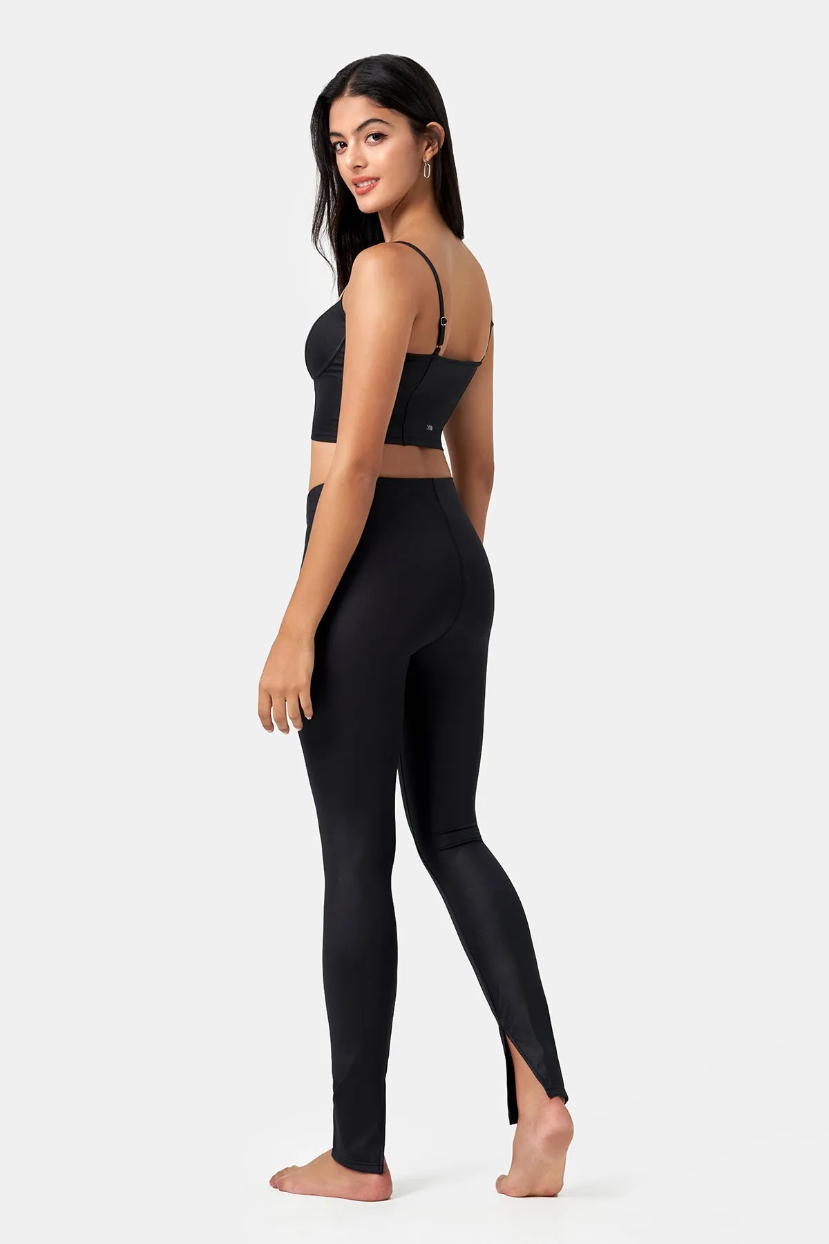 Glossy High-Waisted Slit Full-Length Leggings