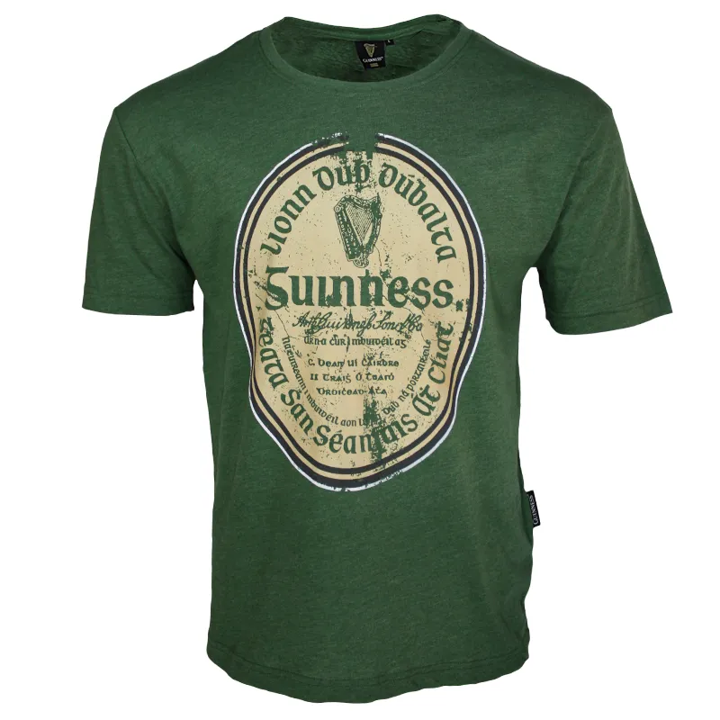 Guinness Green Distressed Gaelic Label T-Shirt