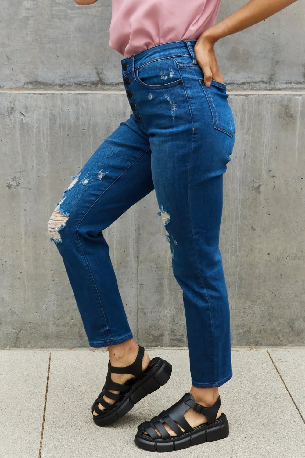 Judy Blue Melanie Full Size High Waisted Distressed Boyfriend Jeans