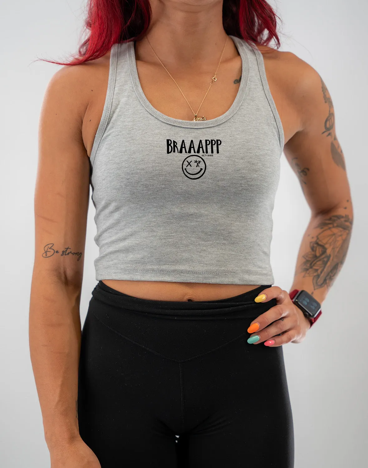 Ladies "BRAAAPPP" Racerback Crop Tank | Micro