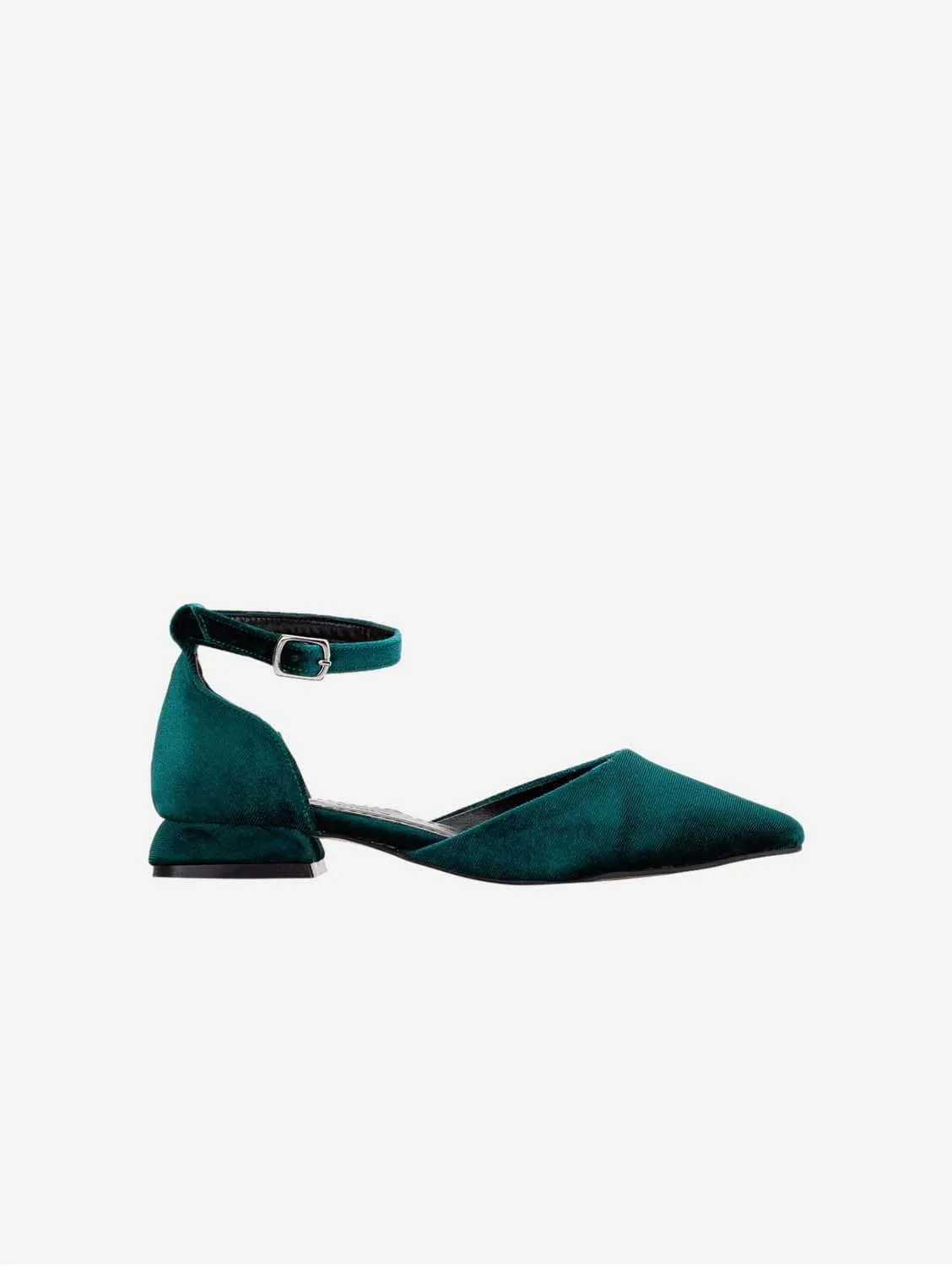 Madeline Vegan Velvet Flats | Emerald Green