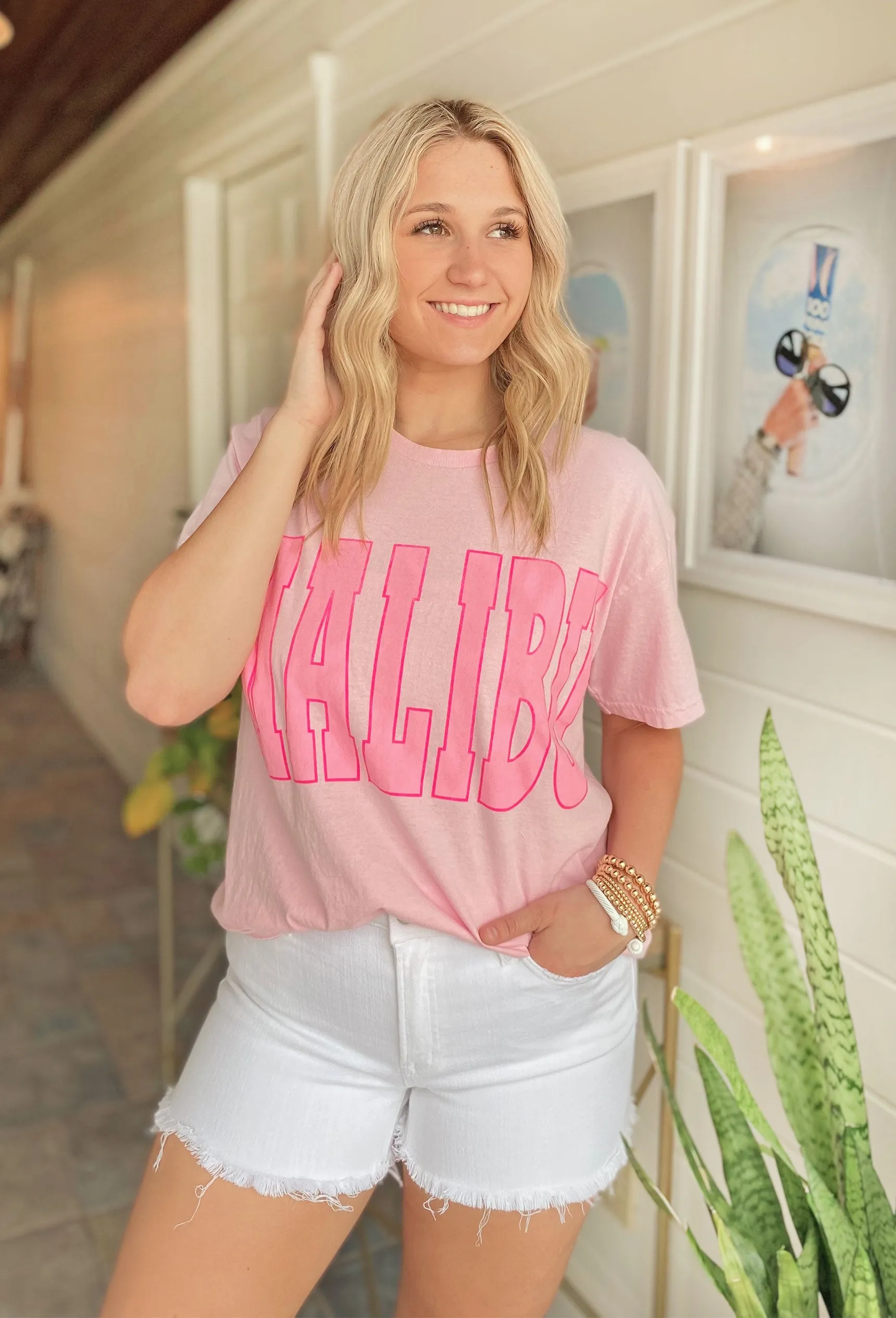 Malibu Overdyed Graphic Tee In Light Pink