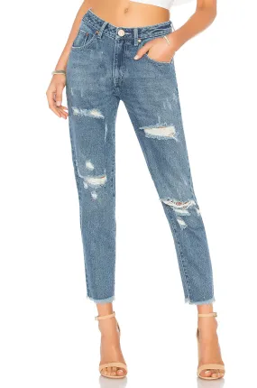 One Teaspoon Fresh Blue High Waist Awesome Baggies Distressed Jeans Denim