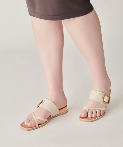 PERRIS SANDALS IVORY EMBOSSED LEATHER