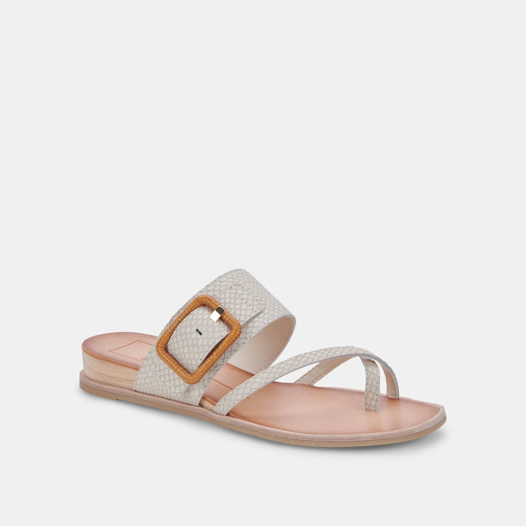 PERRIS SANDALS IVORY EMBOSSED LEATHER