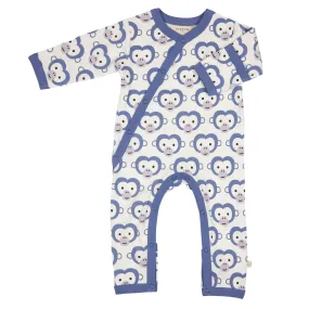 Pigeon Organics Monkey on White Kimono Style Sleepsuit