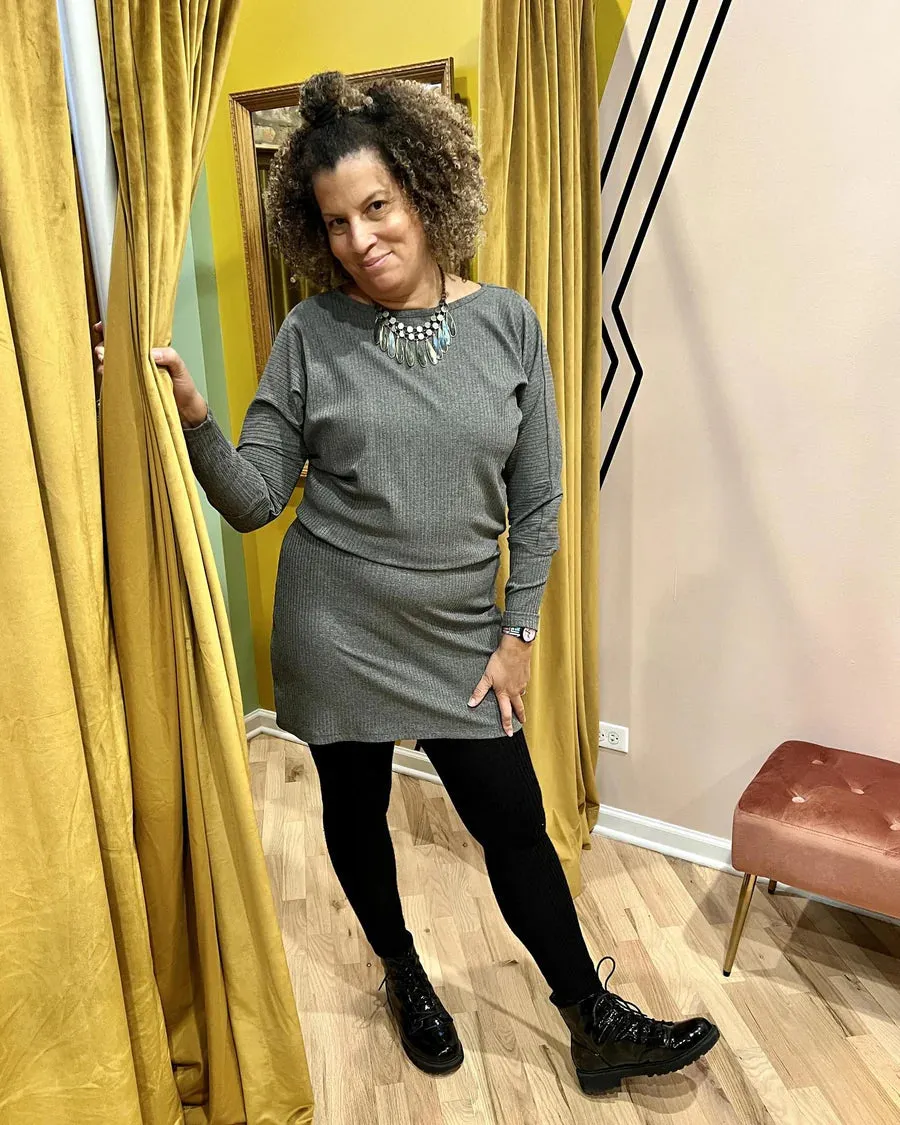 Shawn Dress in Heather Gray Rib Knit