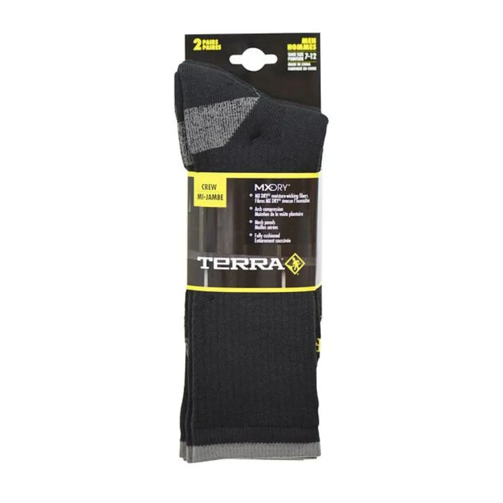 Terra Men's 2 PK Crew Work Sock - Black