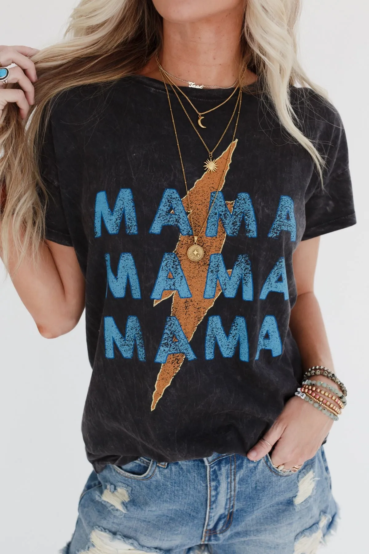 Thunder Mama Vintage Graphic Tee - Charcoal